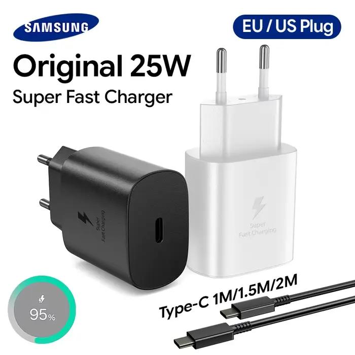 Chargeur Samsung 25W Original Super Rapide Type C Adaptateur Galaxy S26 S25 S24 S23 S22 S21 A17 A55 A35 A25 A15 Z Flip