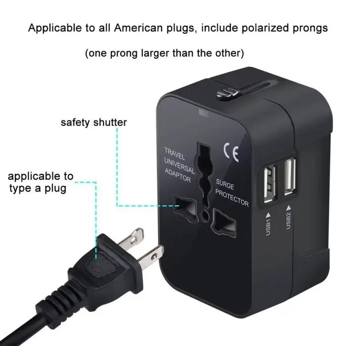 Melery universel dans le monde entier tout en un chargeur de téléphone mur de voyage adaptateur de prise de courant alternatif double Ports de charge USB pour les états-unis ue royaume-uni AU