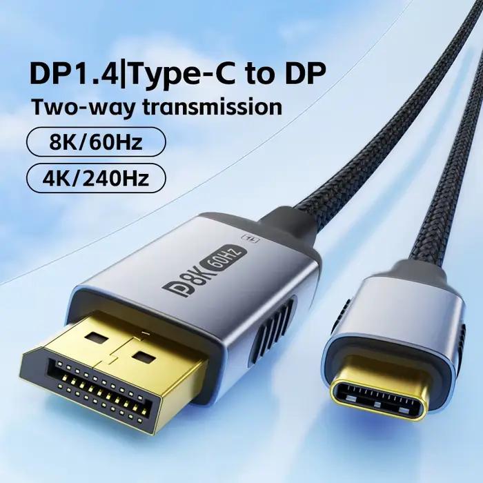 Câble 8K type-c vers DisplayPort bidirectionnel/unidirectionnel 8K @ 60Hz 4K @ 120Hz pour connexion de moniteur d'ordinateur portable PC de jeu
