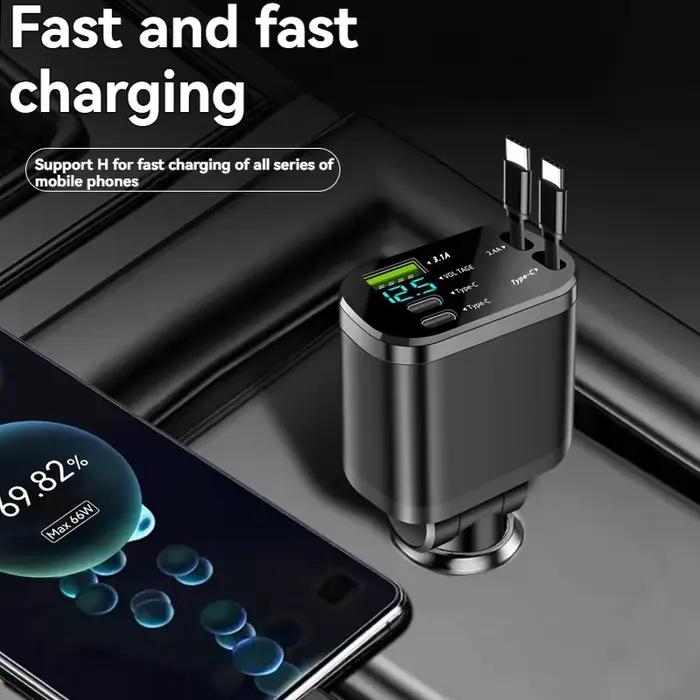Chargeur de voiture, chargeur de voiture avec câble rétractable, PD de voiture, charge rapide de voiture, charge super rapide, charge flash, cig cinq en un
