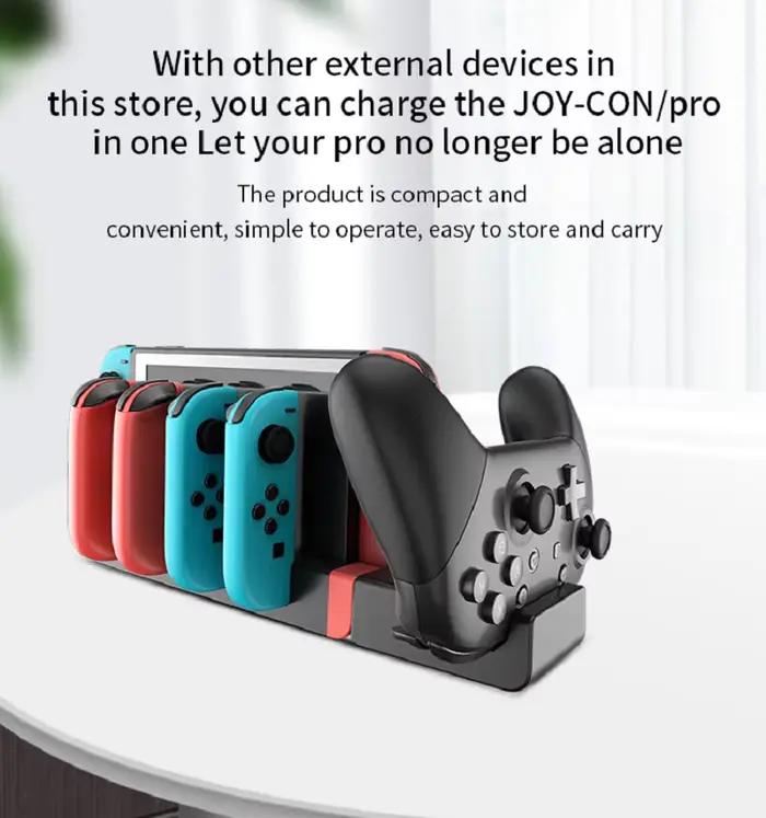 Station de charge CHARM FOCUS pour manettes Joy-Con et Pro compatible Switch et OLED design LED recharge rapide et esthétique
