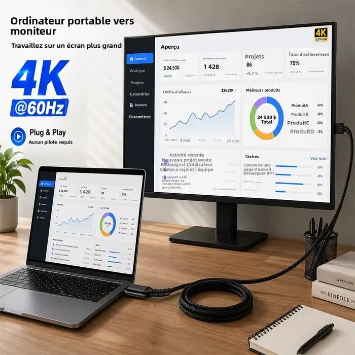 Câble USB C vers HDMI 4K 60Hz