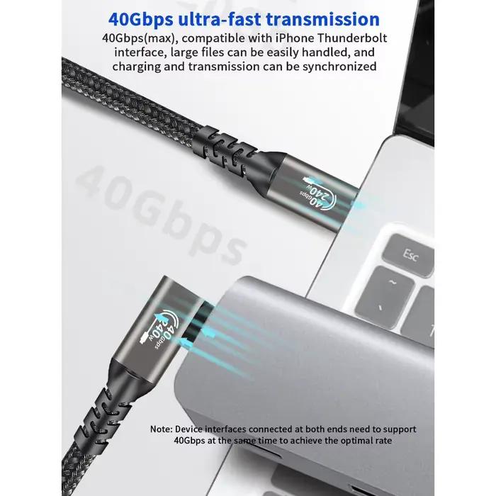 Câble Thunderbolt 4 90 degrés Hannord 40Gbps 8K PD 240W pour MacBook Pro iPad SSD charge rapide occasions spéciales