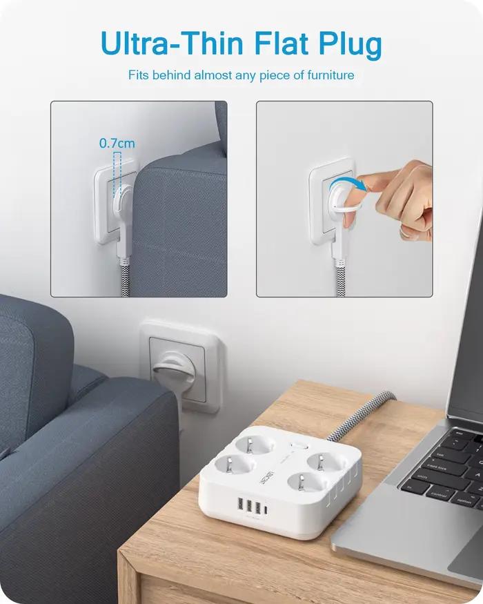 Multiprise EU Plug avec interrupteur pour la maison et le bureau