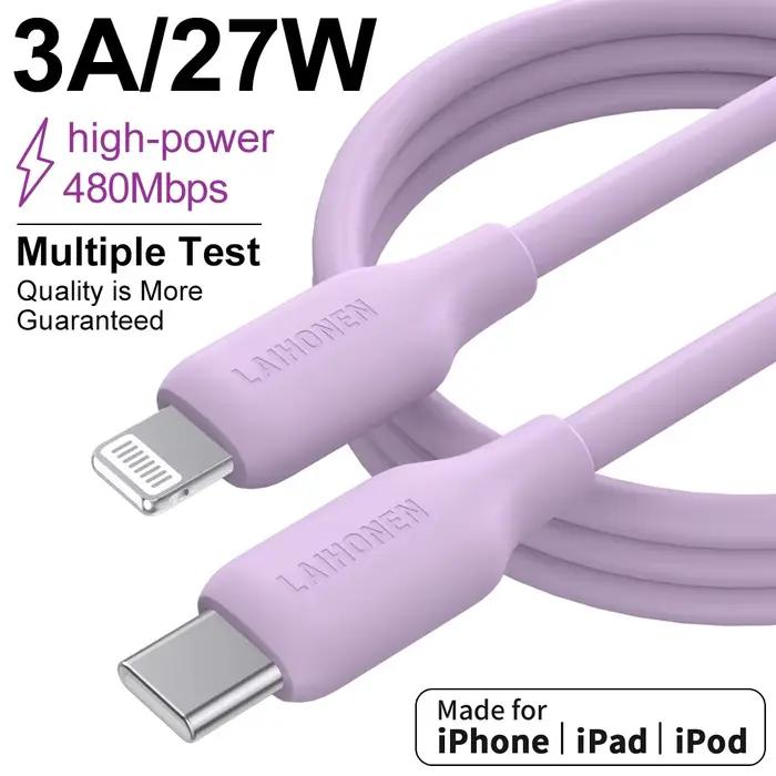Câble de charge rapide 27W certifié MFi en silicone liquide pour iPhone 14 13 11 X Pro 8 7 occasions quotidiennes et voyages
