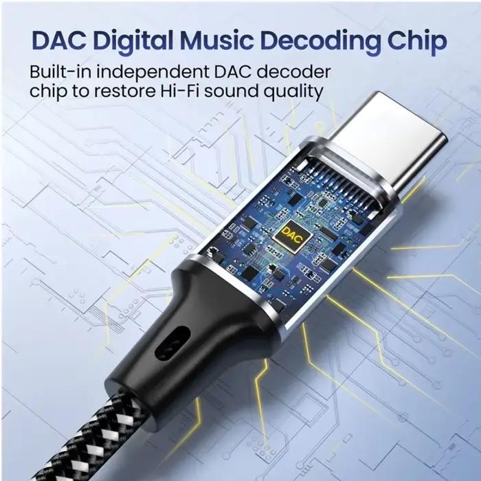 1m 1.5m 2m USB Type C à 3.5Mm Jack AUX câble DAC USB-C adaptateur Audio pour téléphone casque voiture HIFI stéréo son