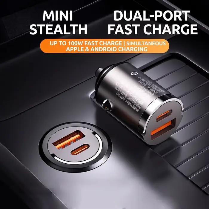 Mini chargeur de voiture USB-C double port à charge rapide