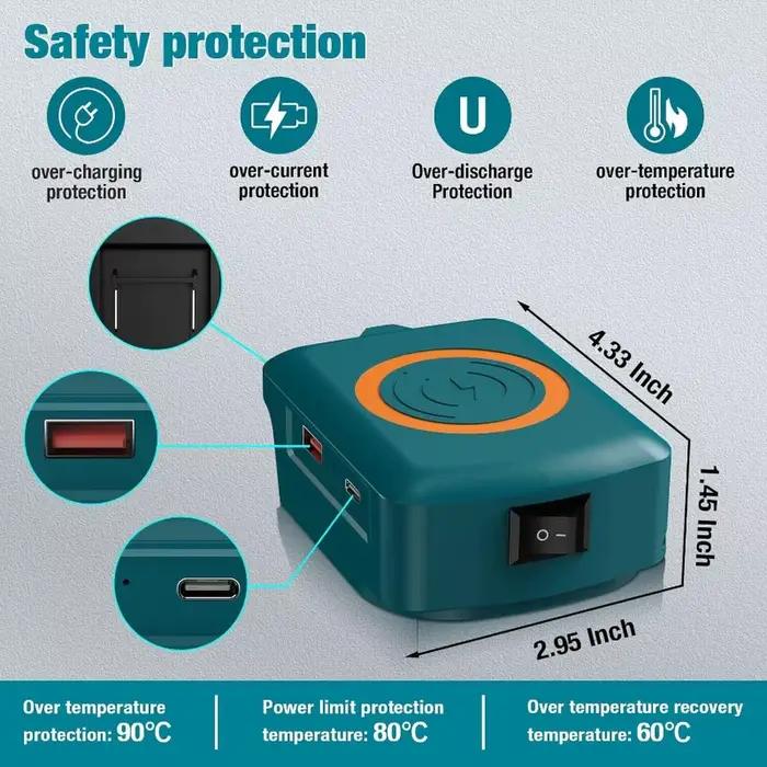 Chargeur sans fil pour batterie Makita 18V adaptateur sans fil 15W rapide pour téléphones et appareils électroniques polyvalents