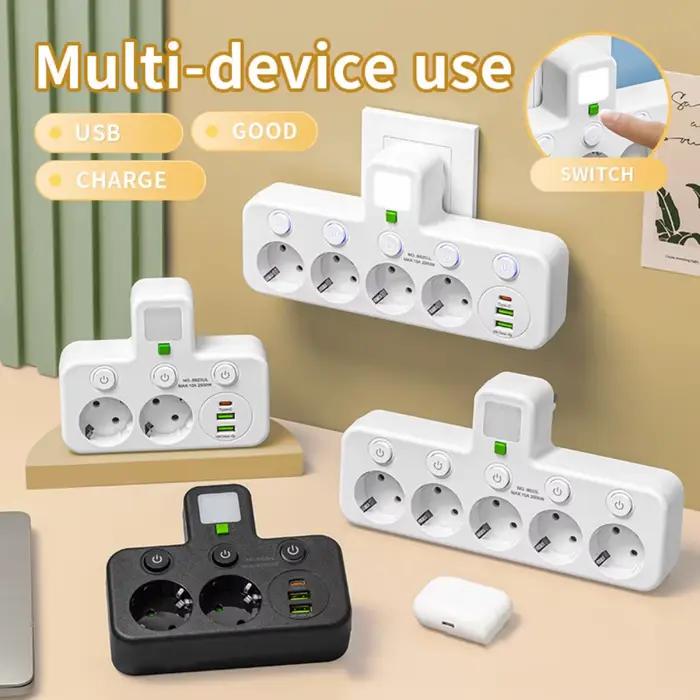Multiples prises AC prise ue multiprise sans câble d'extension avec Ports USB protection contre les surtensions filtre réseau commutateur individuel