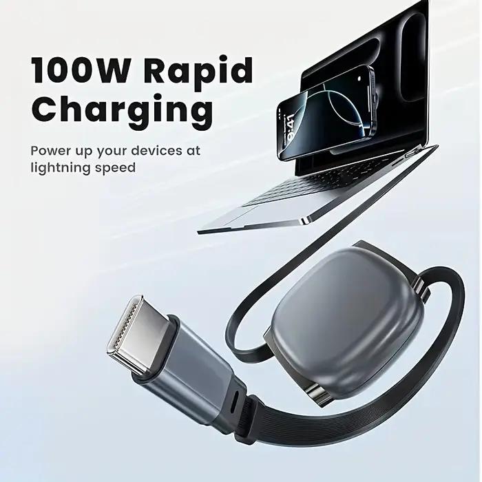 Câble USB-C rétractable HANNUO 100W pour MacBook iPad