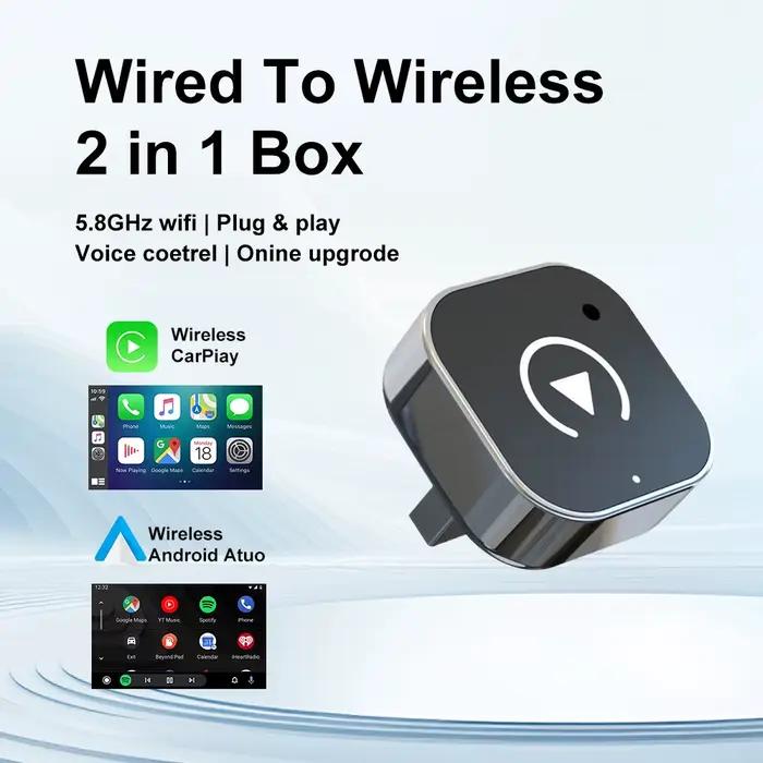 Adaptateur CarPlay/Android Auto 2-en-1 filaire vers sans fil 2026 pour Apple et Android – Plug and Play – Accessoire universel pour voiture – Nouveauté