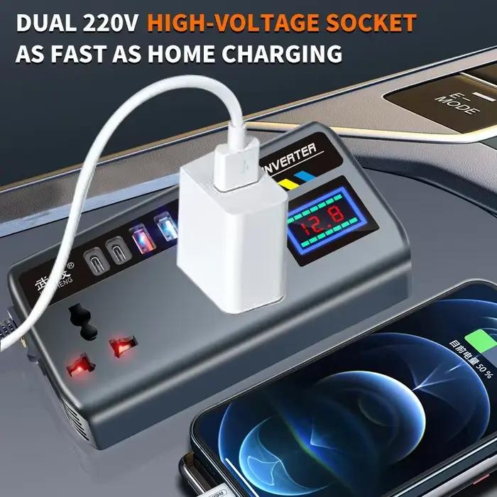 Convertisseur de courant portable 12V vers 220V avec 4 ports USB pour voiture camion SUV camping-car charge rapide sécurité alimentation stable occasions spéciales