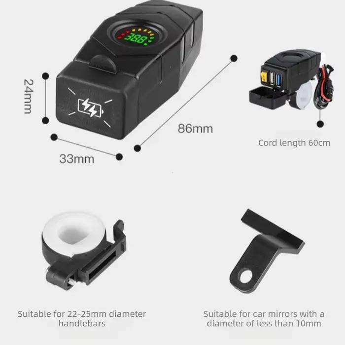Chargeur USB pour guidon de moto QC3.0 à charge rapide 20-90V pour scooters électriques 24V 36V 48V 60V Accessoire pour téléphone portable