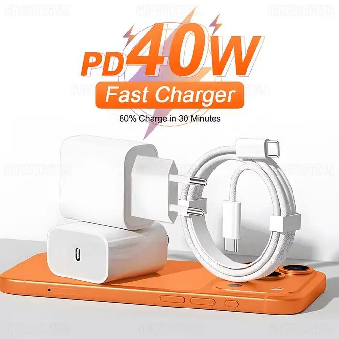 Chargeur rapide 40W pour APPLE iPhone 17 16 15 14 13 12 11 Pro Max USB C