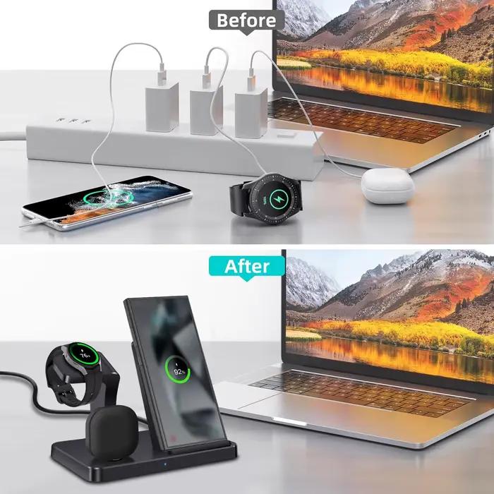 Chargeur sans fil pour Samsung 3 en 1, charge rapide sans fil, pour Samsung Galaxy S24 S23 S22 Watch 7 6 5 Buds 3, Station de charge