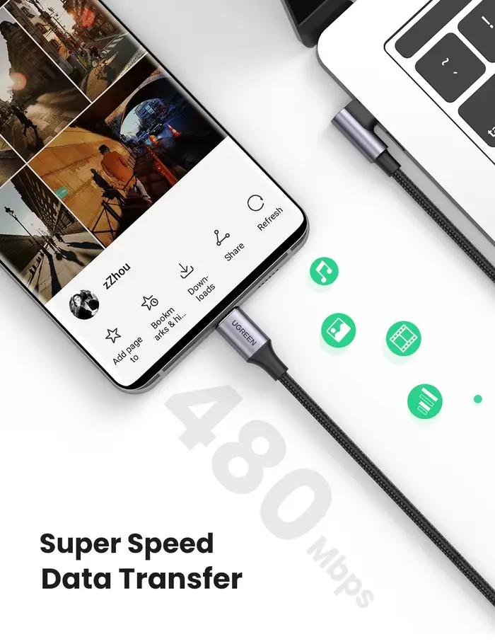 Ugreen – câble USB de Type C à 90 degrés PD100W