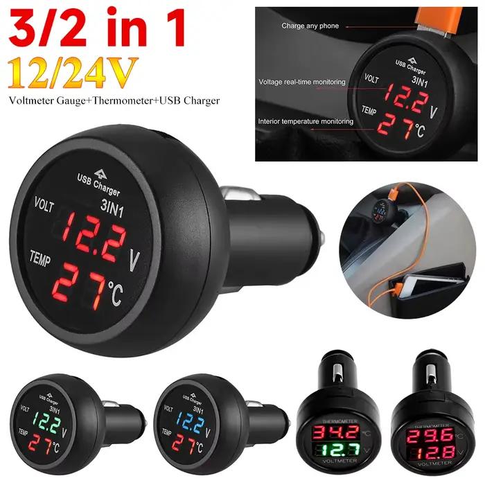 Chargeur de voiture numérique LED avec interrupteur de voltmètre