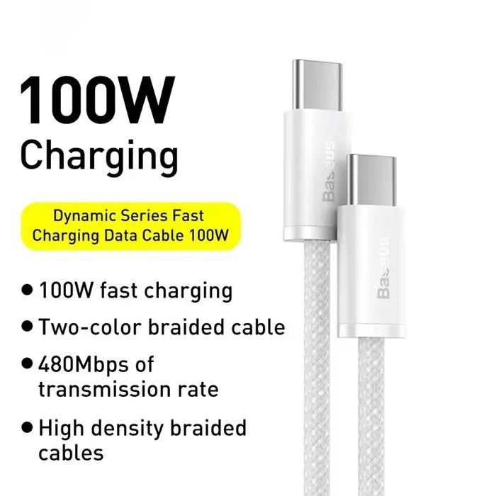Câble de données à charge rapide Baseus Dynamic Series Type-C vers Type-C 100W pour iPhone 15 16 et Macbook Pro élégant et robuste pour charge rapide et sécurité