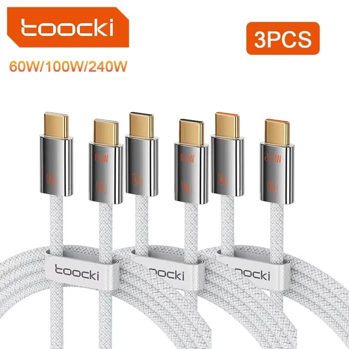 Toocki 3 pièces USB C vers USB C câble PD 60W/100W/240W charge rapide Type C cordon de chargeur pour Macbook iPhone Samsung Xiaomi OPPO Vivo