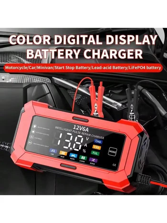 Chargeur de batterie pour voiture et moto à écran couleur 12V 6A
