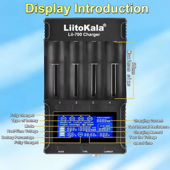 Liitokala Lii700 chargeur intelligent 21700 Quad Slot Charge rapide 26650 capacité de la batterie résistance interne détection de précision 18650