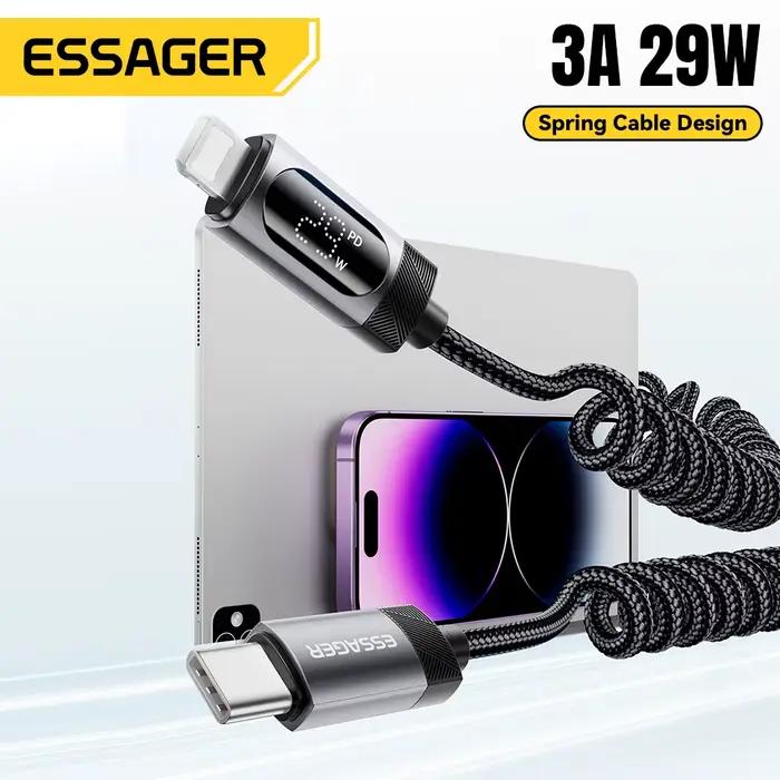 Essager Type C vers Lightning câble ressort télescopique chargeur de téléphone de voiture USB