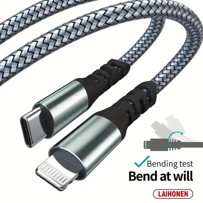 Câble de données tressé USB C vers Lightning 10 pieds certifié MFi pour iPhone 14 Pro Max 13 Pro Type C