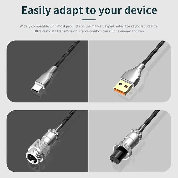 Câble USB-C enroulé, en métal détachable