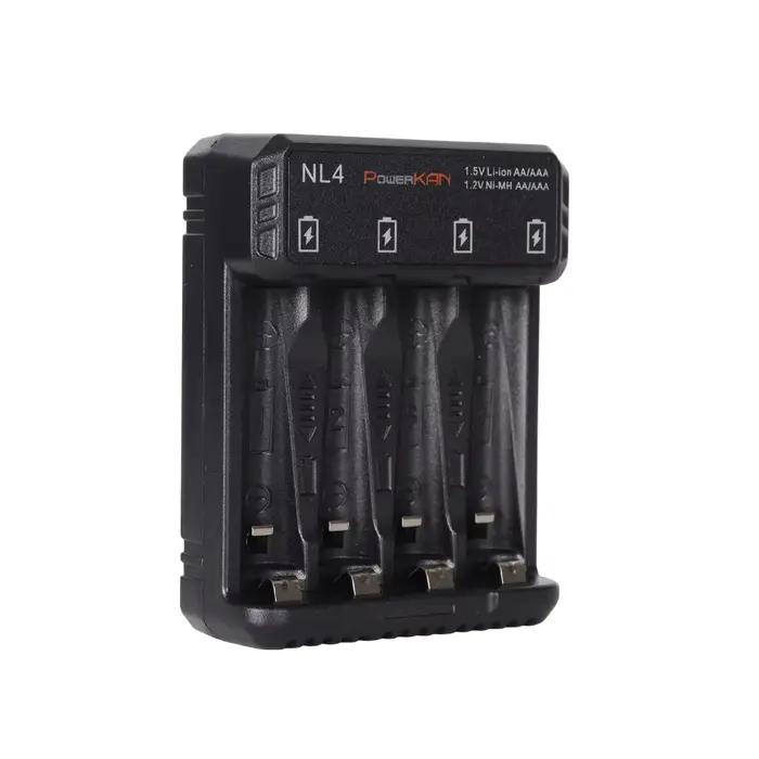 Chargeur intelligent POWERKAN NL4 4 emplacements pour piles rechargeables Ni-MH Ni-Cd AA AAA Lithium-ion AA AAA USB Type-C Occasions spéciales recharge batterie