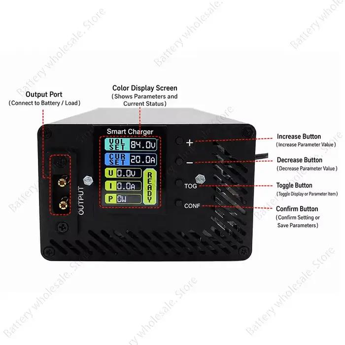 Chargeur rapide pour batteries Li-ion et LiFePO4 avec compatibilité multi-tensions et normes de prises internationales pour recharge efficace et sans souci