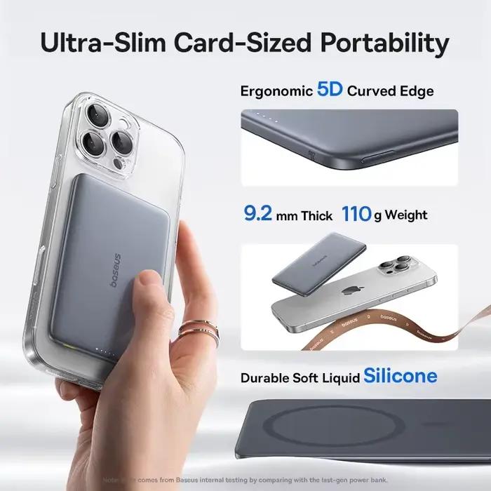Batterie externe Baseus 5000mAh ultra-fin avec charge rapide filaire et sans fil pour iPhone Samsung voyage et occasions spéciales