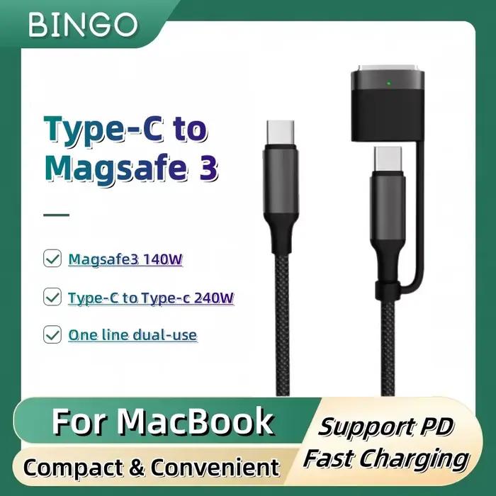 Câble de chargement 2 en 1 Type-C 240W et Magsafe 3 140W pour MacBook Air Pro recharge rapide et durable voyages