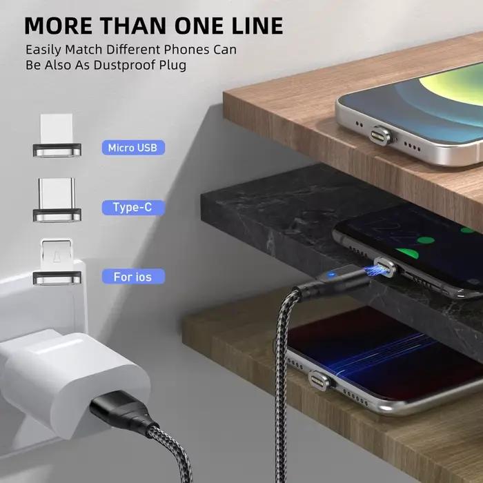 Câble magnétique Micro USB Type C rapide et polyvalent pour iPhone Samsung Xiaomi Realme OnePlus Huawei smartphones et tablettes pour charge rapide et transmission de données en déplacement et à domicile