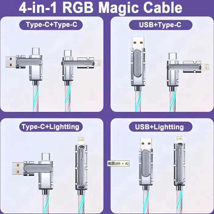 Câble de charge rapide RGB 4 en 1 240W PD USB Type-C