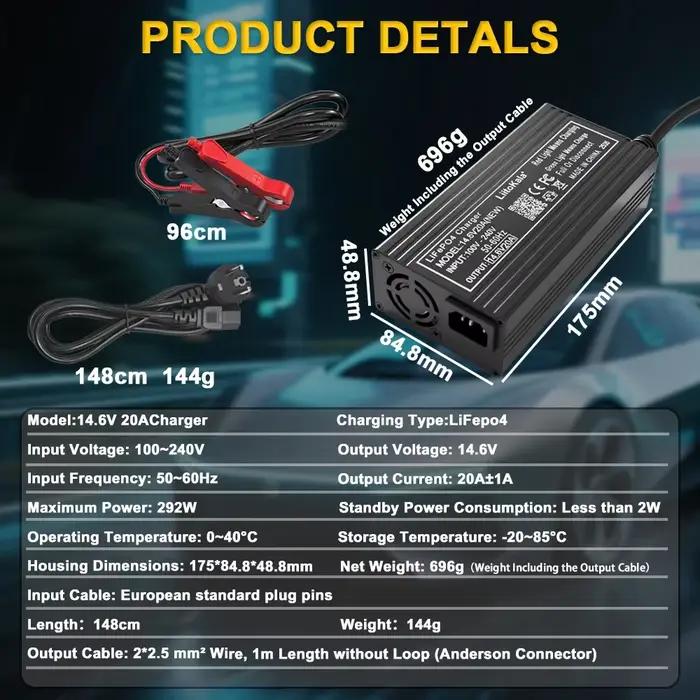 1-2 pièces sortie 14.6V 20A pour 12V20A 4S lifepo4 chargeur de batterie avec Clips de prise ue US Charge adaptateur cc entrée 100-240V tête de Clip