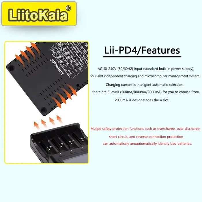 Lii-PD4/PD2 AC PD chargeur LCD charge rapide 4/2 baies pour 21700/18650/AA/AAA multi-protection détection automatique