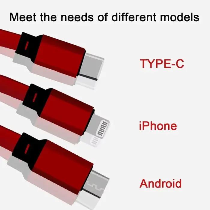 Câble de chargement rapide 3 en 1 pour téléphone portable et voiture