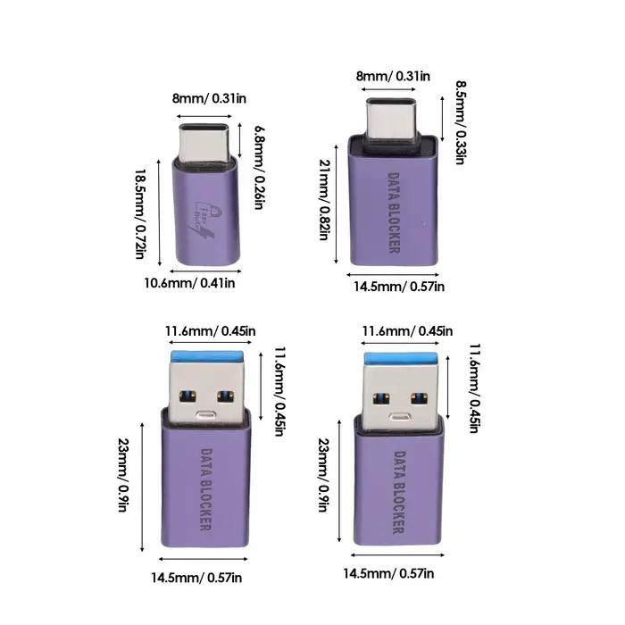 Bloqueur de données USB A mâle vers USB C femelle – Anti-piratage pour tous les téléphones mobiles USB – Charge rapide