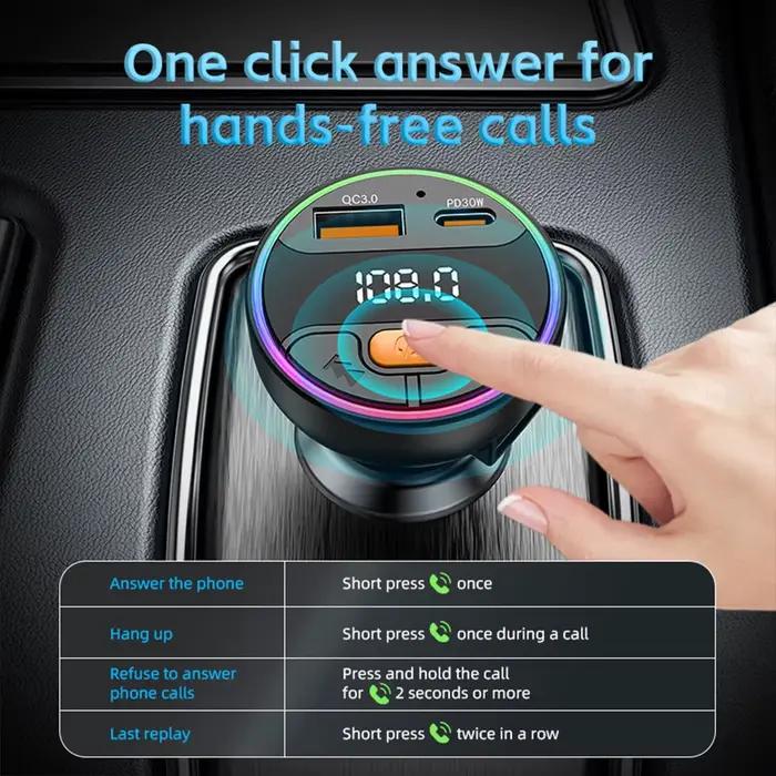Transmetteur FM chargeur rapide de voiture pour téléphone Bluetooth 5.3 Kit