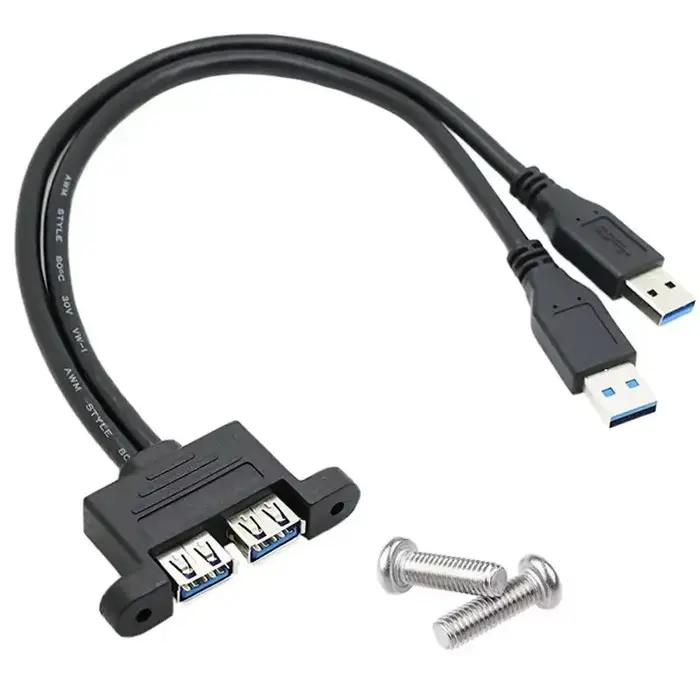 Câble d'extension double USB mâle à femelle, câble d'extension double Port Usb3.0 avec trous de vis M3, montage sur panneau Usb2.0