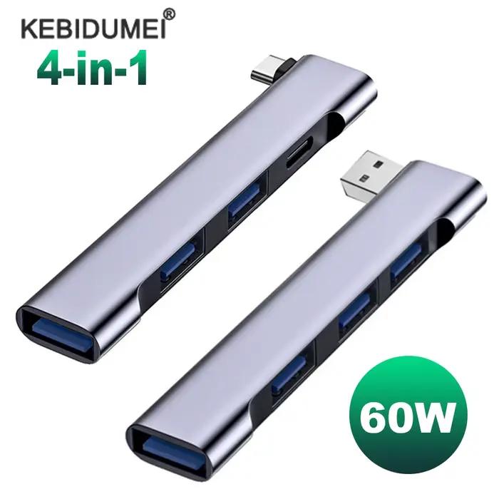 Hub USB C 4 en 1 3.0 PD 60W Type C 3.1 pour Xiaomi Lenovo Macbook Pro 13 15 Occasions Spéciales Productivité Bureau Élégant Design Compact