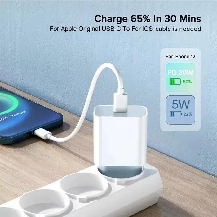 Chargeur rapide PD 20W avec prise EU et câble de 1 m/3 pieds pour iPhone iPad