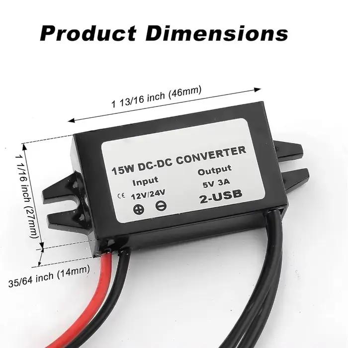 Convertisseur d'adaptateur d'alimentation 12V/24V à 5V 3A DC-DC technologie abati eur USB-A femelle/type C/double USB/connecteur de fil ouvert étanche CE