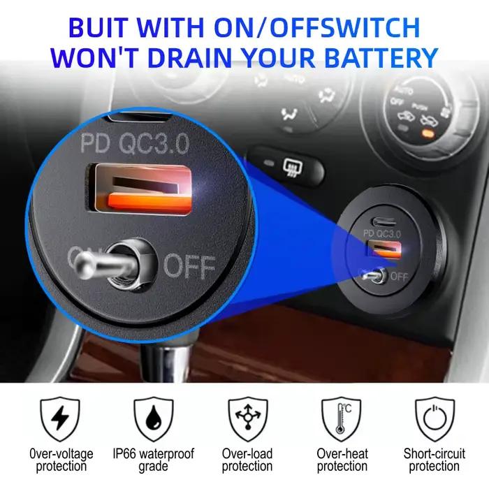 Prise de courant de Charge rapide 3.0, double prise de chargeur usb, prise allume-cigare pour voiture 12/24V, bateau, moto, Marine