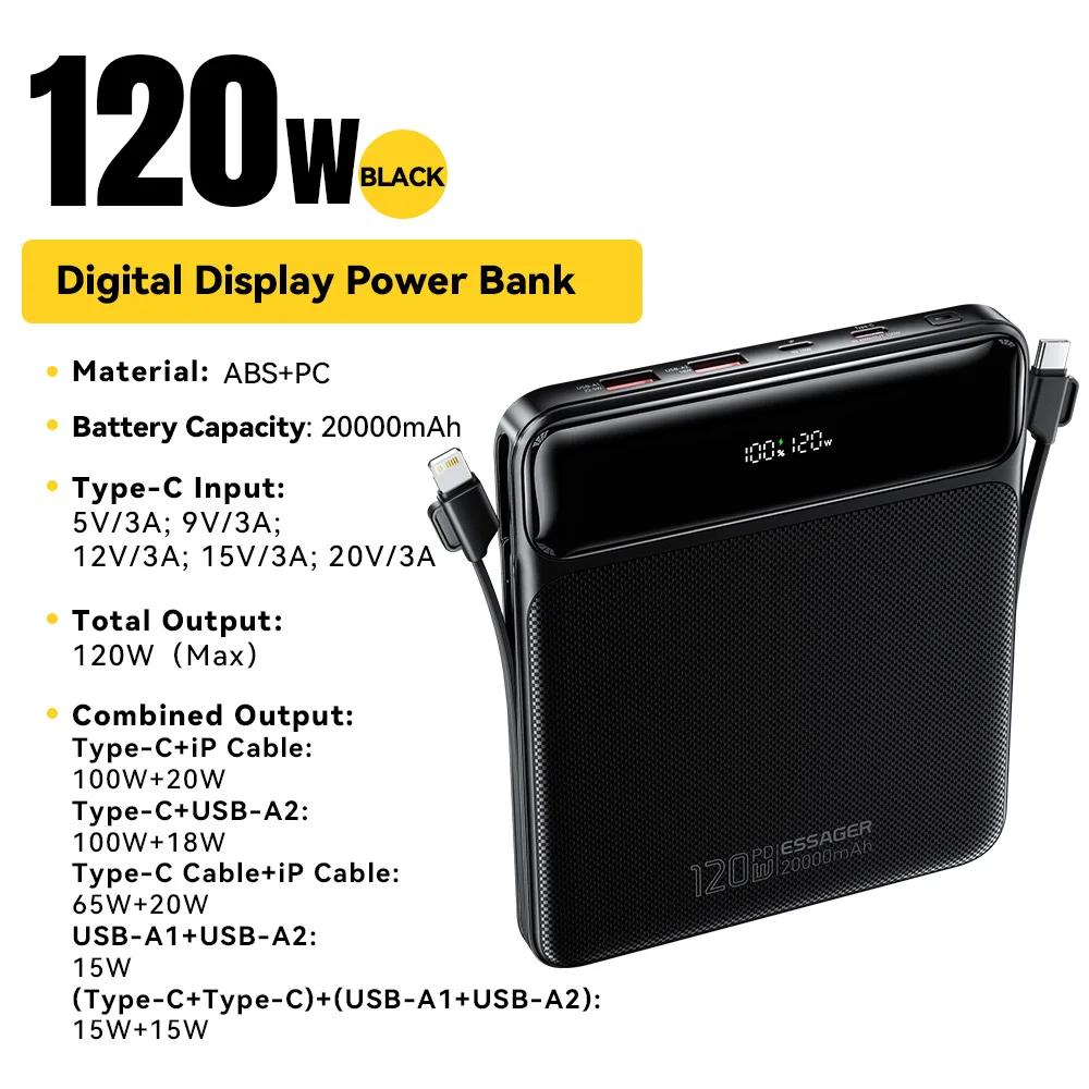 Essager 100W batterie externe 20000mAh capacité PD charge rapide chargeur de batterie Powerbank pour