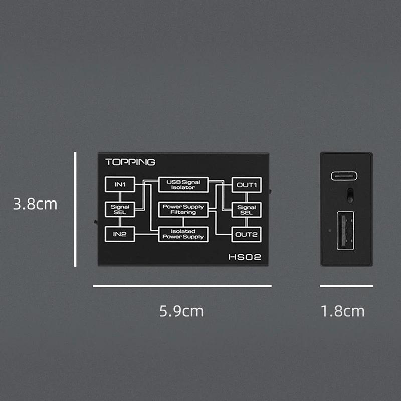 TOPPING HS02 USB 2.0 Isolateur Audio Haute Performance avec Entrée USB-B et Type C Haute Vitesse et