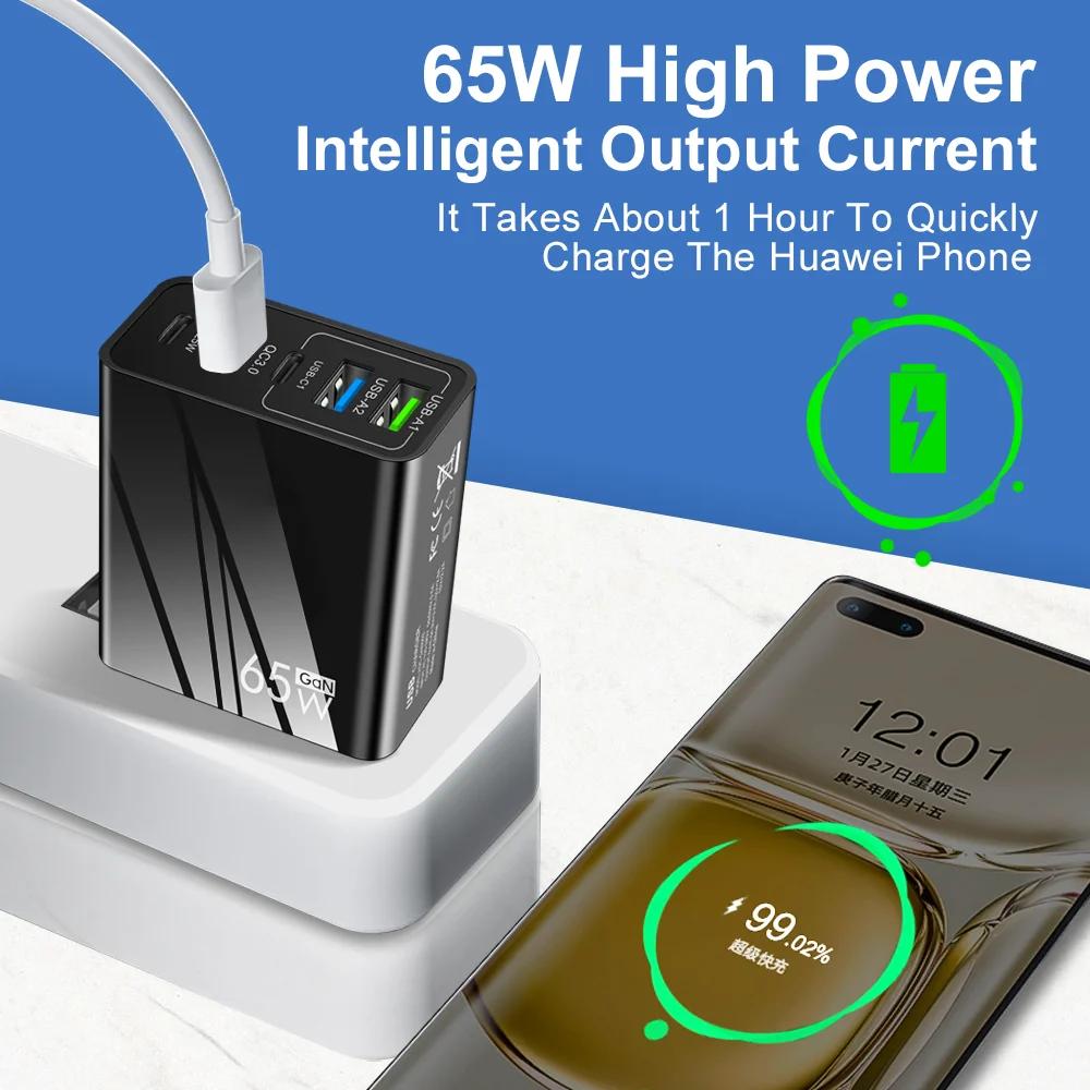 Chargeur USB GaN 65W PD Type C, charge rapide, adaptateurs de puissance pour iPhone 15 14 Xiaomi Samsung, prise ue/US, chargeur mural
