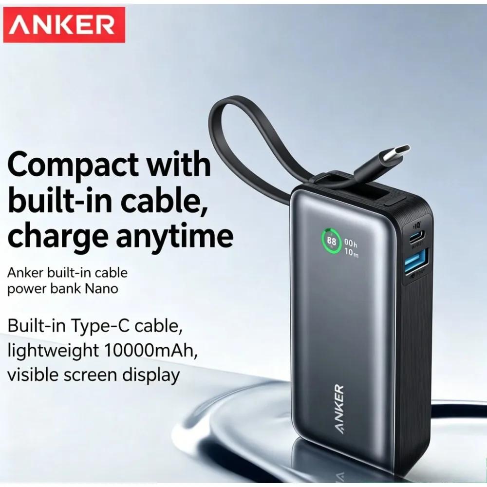 Anker A1259 Batterie externe ultra-fine avec câble USB-C intégré 10000mAh Charge rapide Chargeur portable