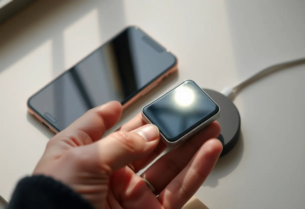 Main tenant un chargeur rapide ASUS près d'un chargeur sans fil
