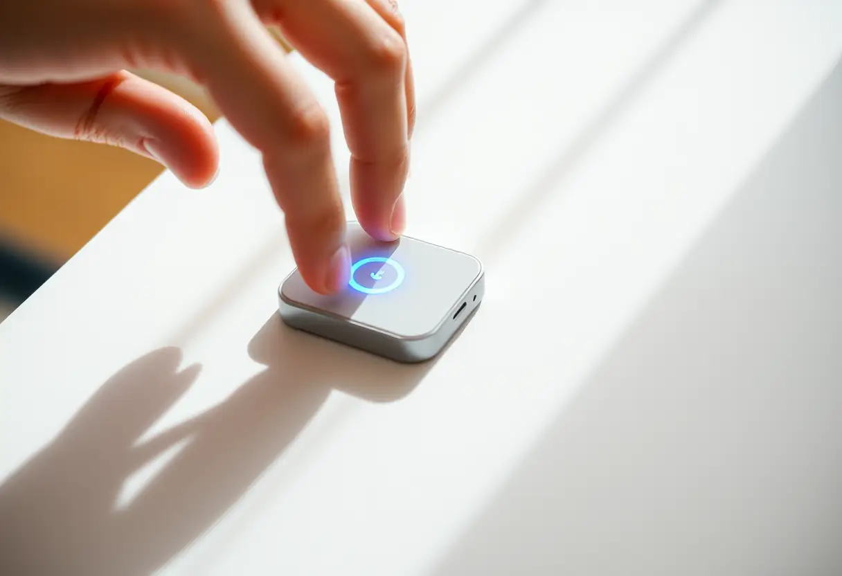 Main posant un chargeur induction sur une table